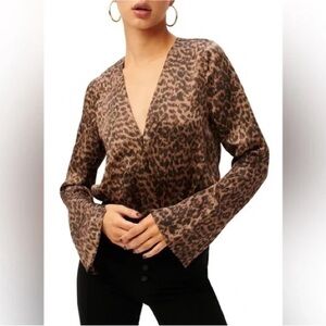 Good American Animal Print Satin Wrap Bodysuit Women size 4 XL Brown Black party